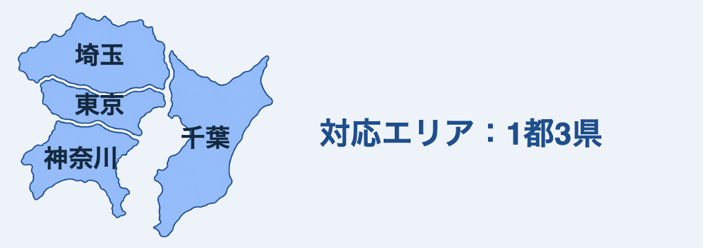 対応エリアである東京・神奈川・埼玉・千葉を塗り分けた地図
